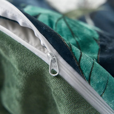 Green Vintage Tropical Leaves Printing Velvet Fleece Ultra Soft Bedding Set